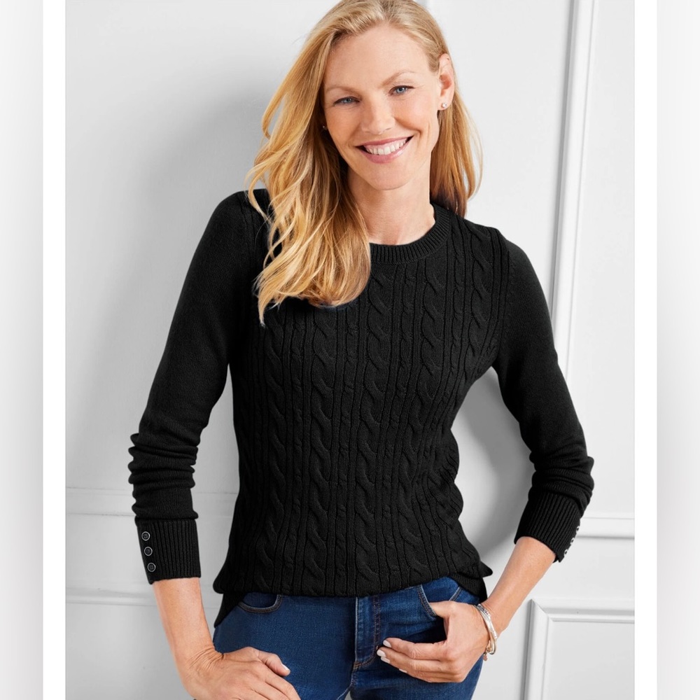 Talbots Petites small Women Gray Cable Knit Sweater Lambswool
Blend Long Sleeve